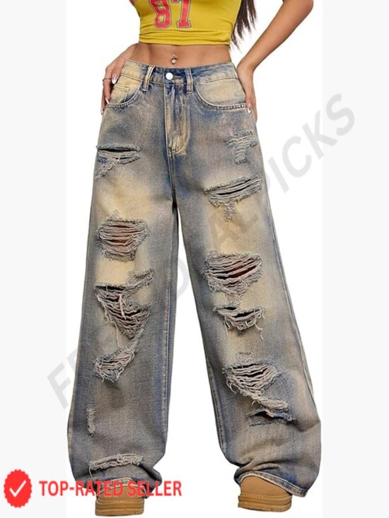 Denim - Wide Leg Baggy Jeans Y2K Vintage Streetwear Loose Fit Denim Pants